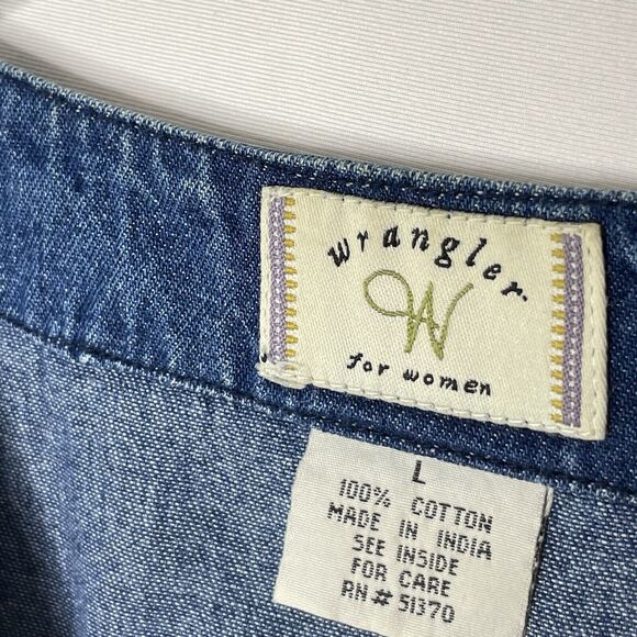 Y2K Vintage Wrangler Womens Shirt L Blue Denim Embroidery Teacher Cottage - Picture 3 of 7